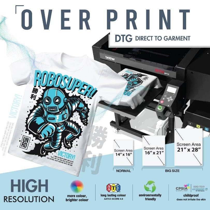 DTG: Direct To Garment Printing; Large Printable Area (10R, 14x16-inch, (S8R/A4)x2, A3, B3, 16x21-inch, B2, max 21x28-inch) [Fast Maker]